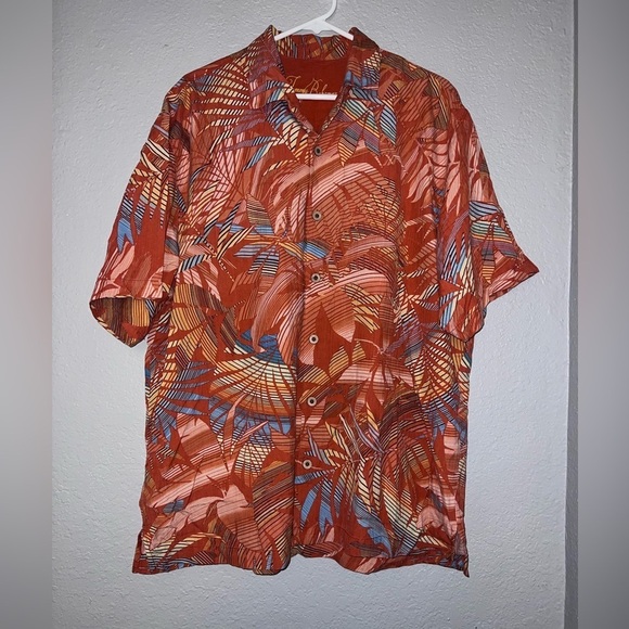 Tommy Bahama Silk Orange Hawaiian Palm Leave Button Down Shirt - Picture 1 of 6